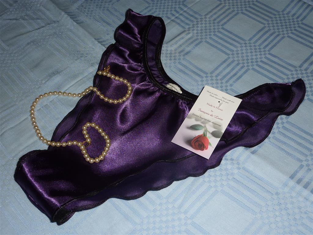Purple satin frilly knickers